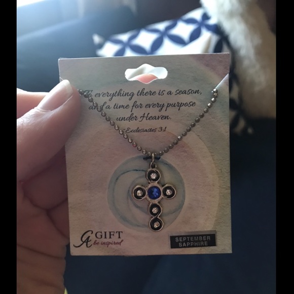 Blue sapphire cross necklace - Picture 1 of 1